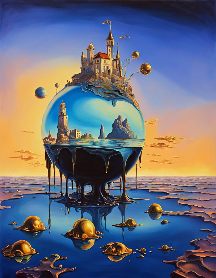 Dreamlike Melting Objects in Surreal Oil Painting