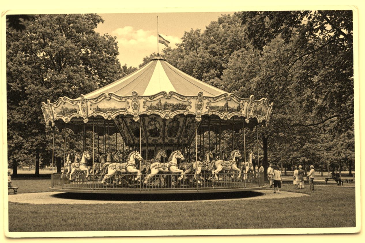 Vintage Carousel in Lush Park Photography