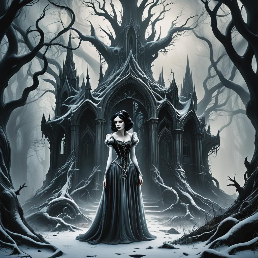 Dark Fantasy Snow White in a Gothic, Biomechanical Nightmare