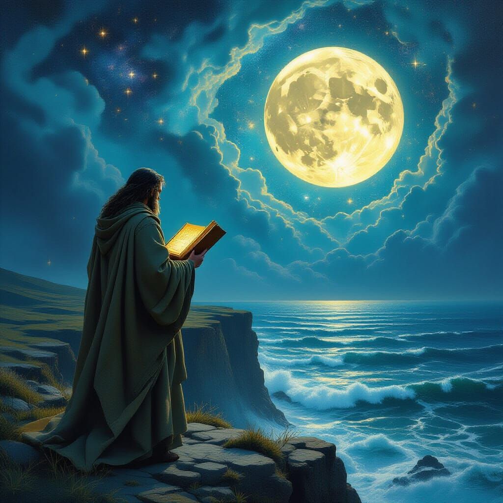 Ethereal Irish Figure Under Cosmic Sky