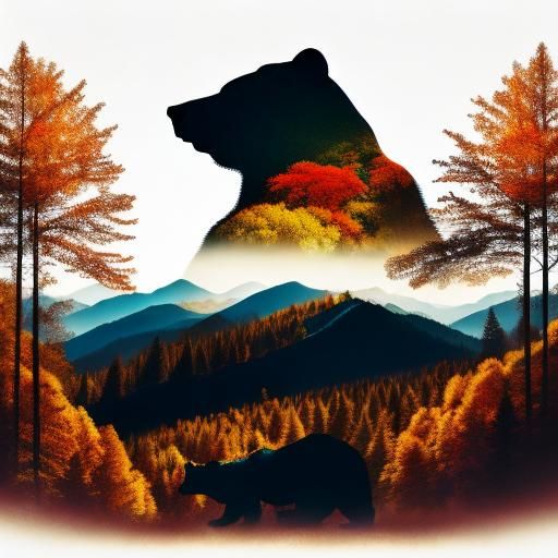 Double Exposure Bear Silhouette with Fall Colors