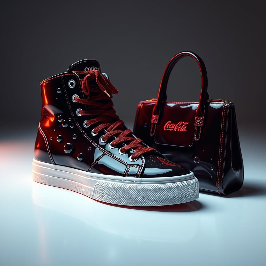 Coca-Cola Liquid Shoes and Bag in Photorealistic Style
