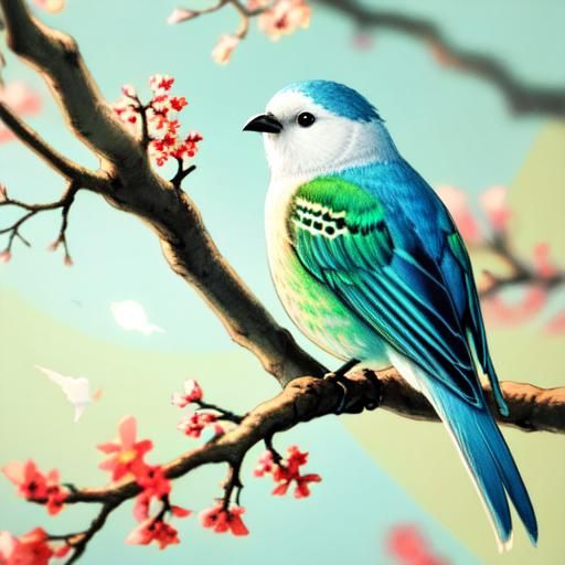 Pastel Bird on Branch in Sunlight: Dreamy Illustration