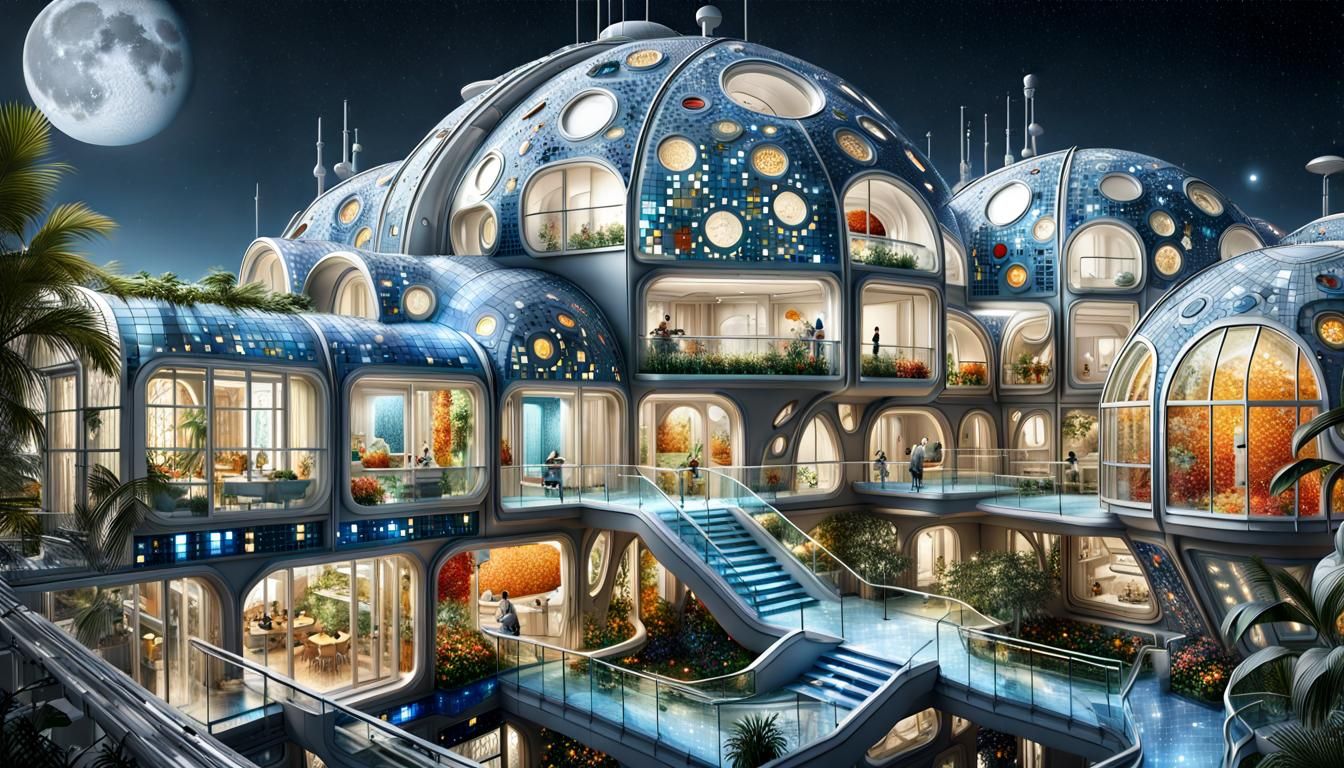 Photorealistic Bioarchitecture Colony on the Moon