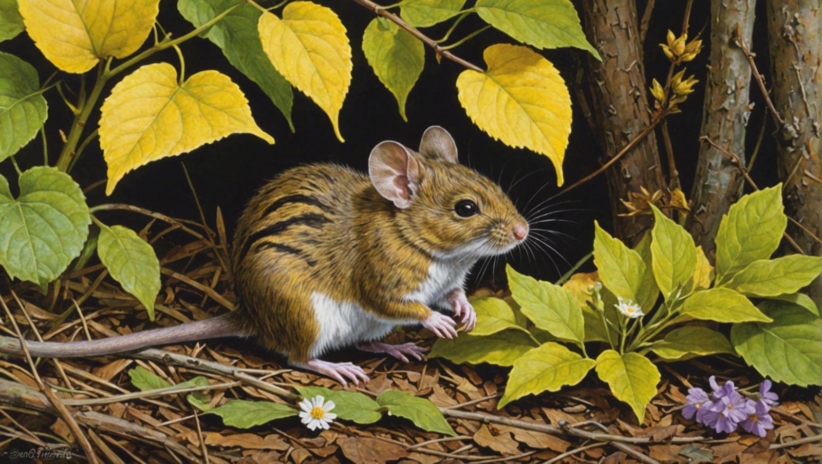 Siberian Spring: Mouse Foraging Among Wildflowers