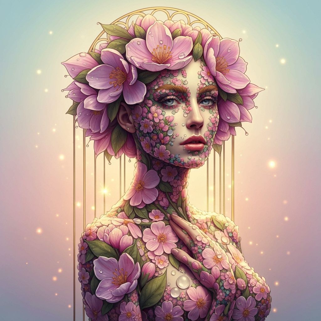 Surreal Floral Portrait with Art Nouveau Influence