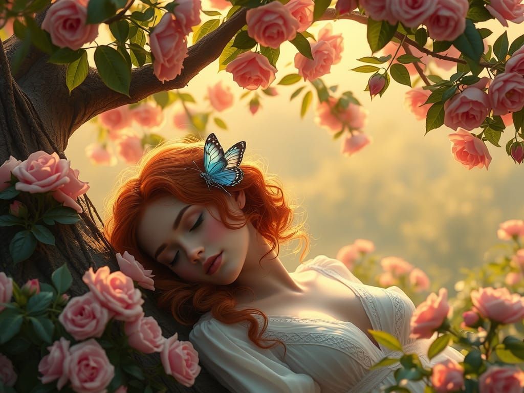 Romantic Rose Garden Maiden with Butterfly