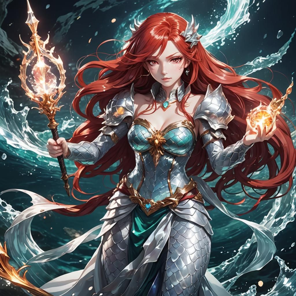 Anime Draconic Sorcerer Mermaid with Crystal Staff