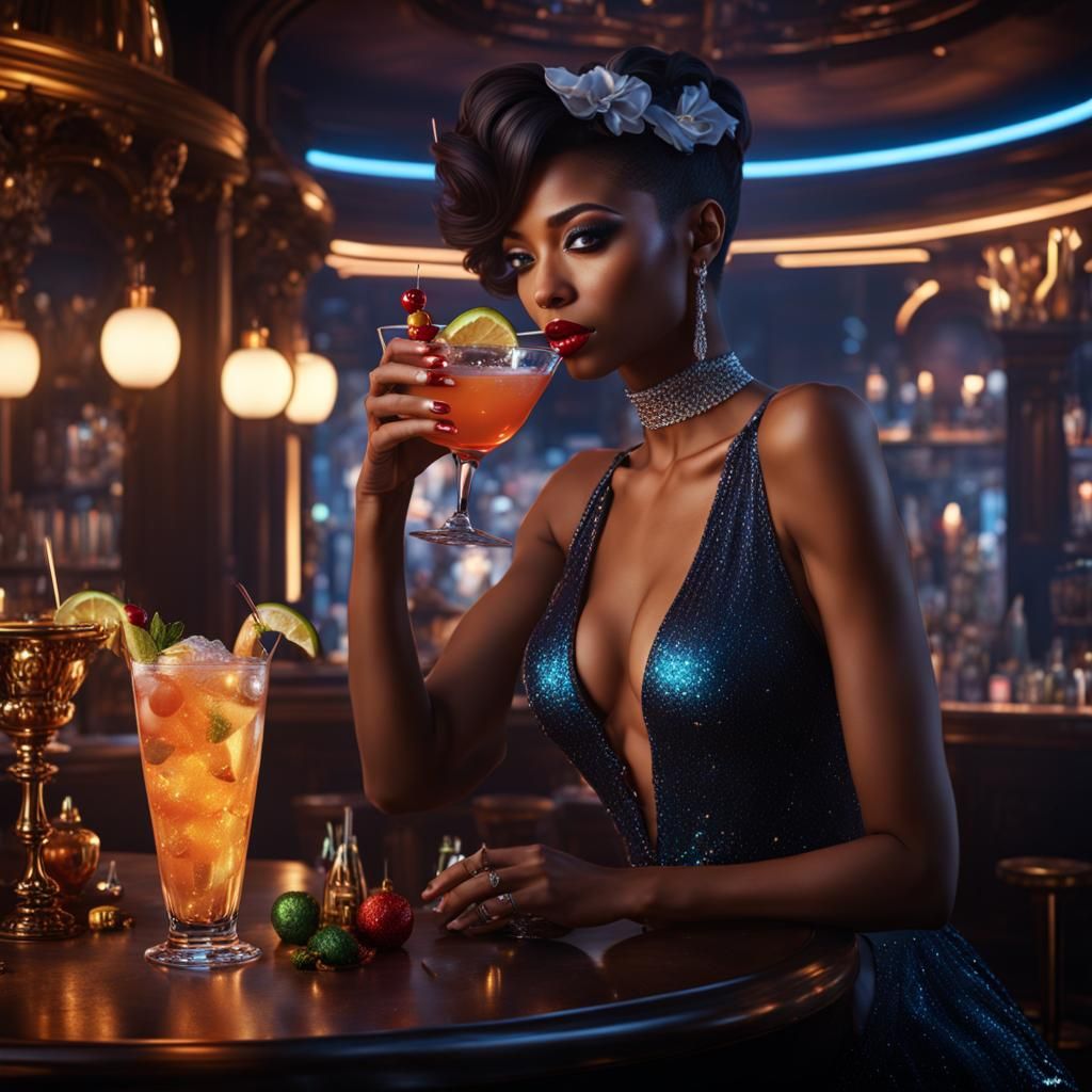 Felicia Hardy [aka Black Cat] Having A Cocktail in A Bar