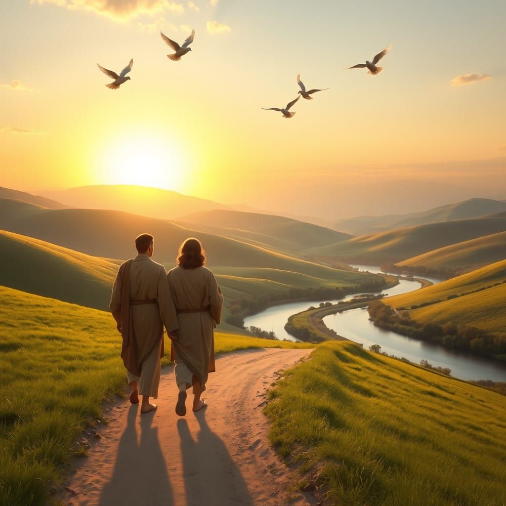 Early Morning Disciples in a Peaceful Countryside Scene