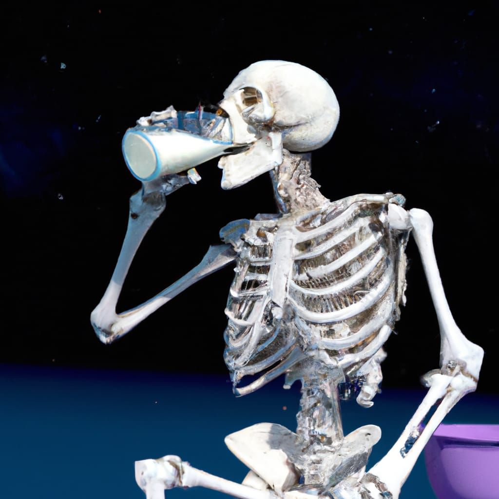 Skeleton Astronaut Enjoying Milk in Space