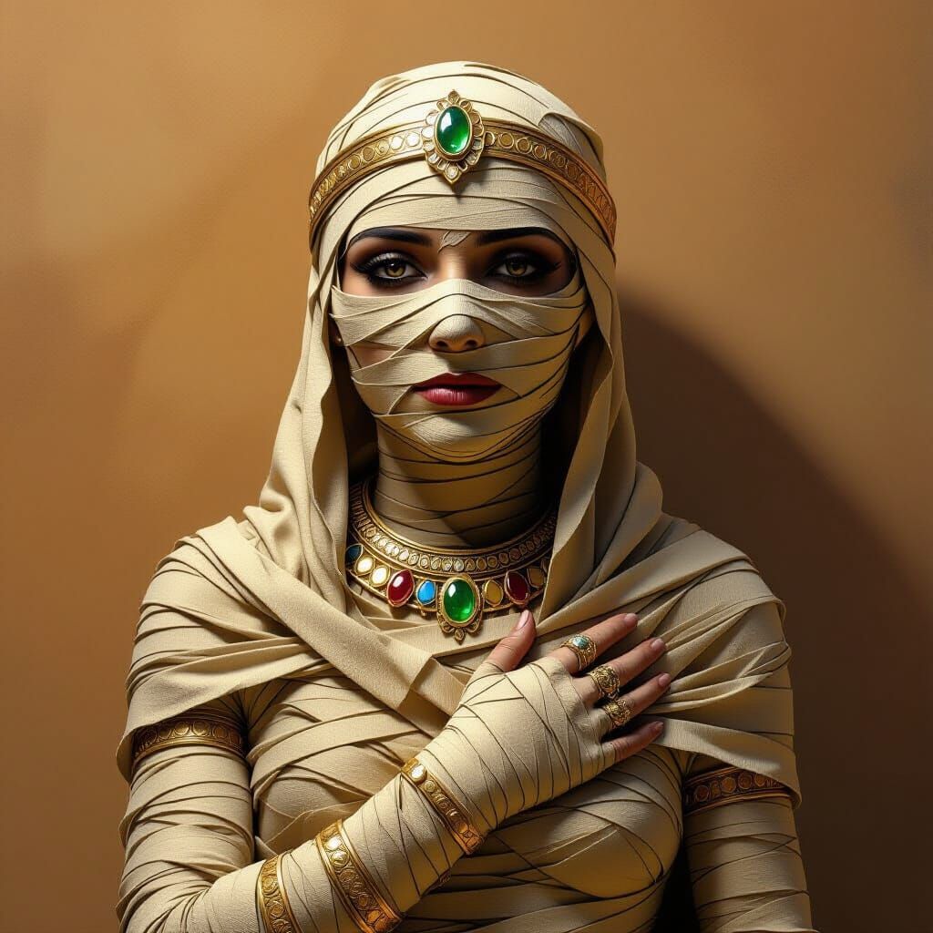 Photorealistic Mummy Wrapped in Linen and Gems