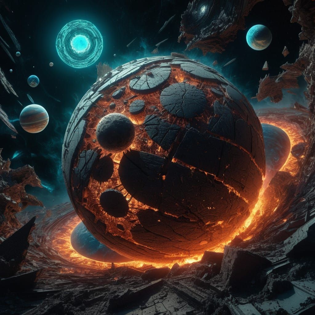 Cosmic Catastrophe in Vibrant, Dark Hues - Surreal Holograph...