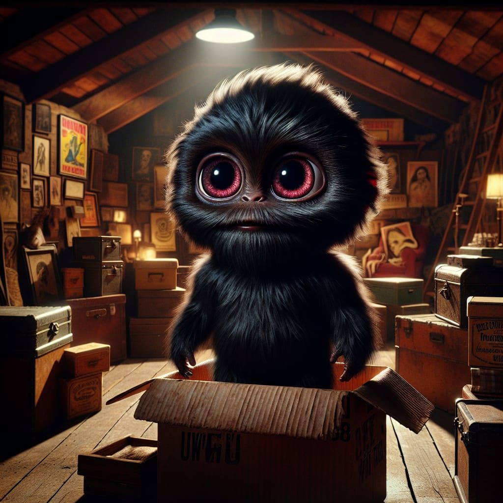 Adorable Sasquatch Creature in Antique Attic