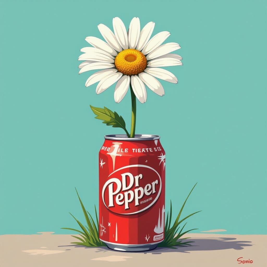 Daisy Growing from Vintage Dr Pepper Can