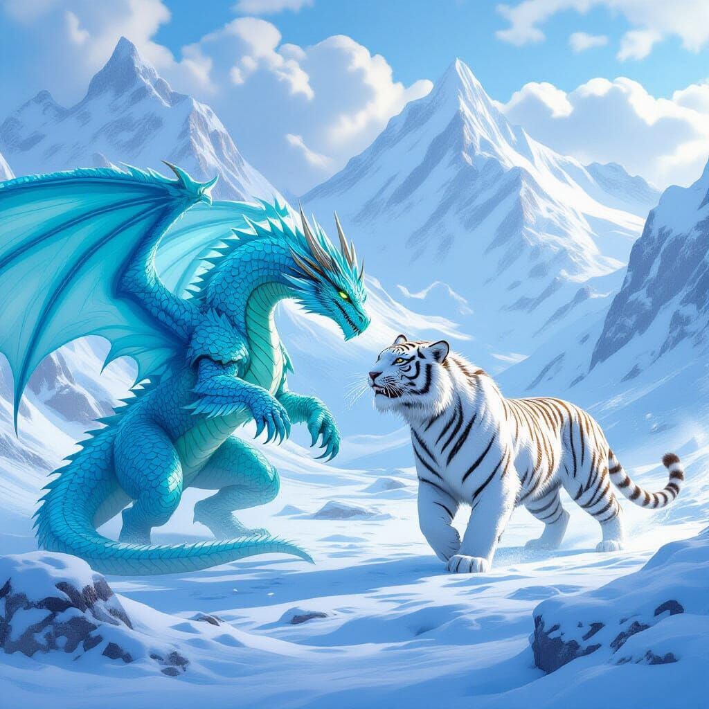 Ice Dragon vs Ice Tiger on Frozen Mountain