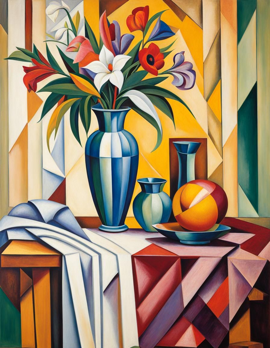 Cubist Art Deco Flower Vase Still Life