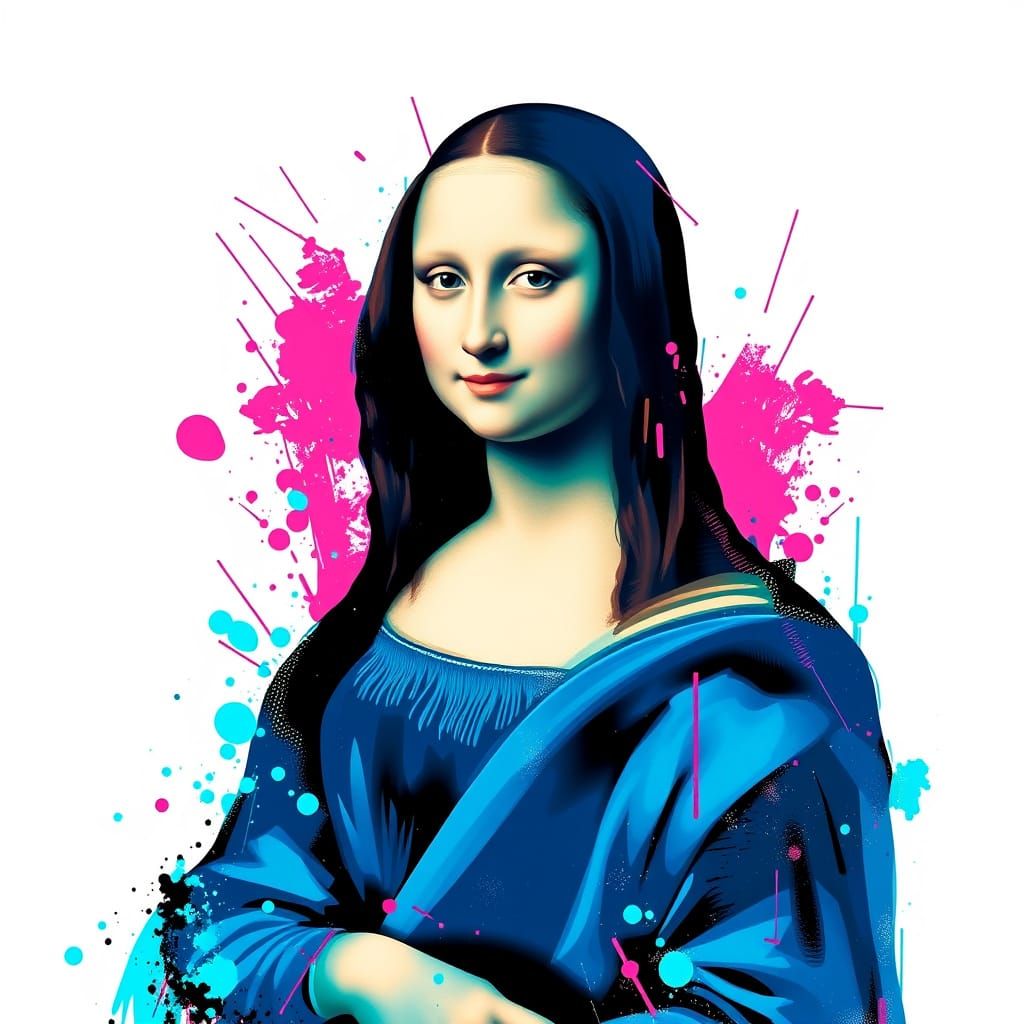 Modern Splash Art Mona Lisa with Vibrant Accents