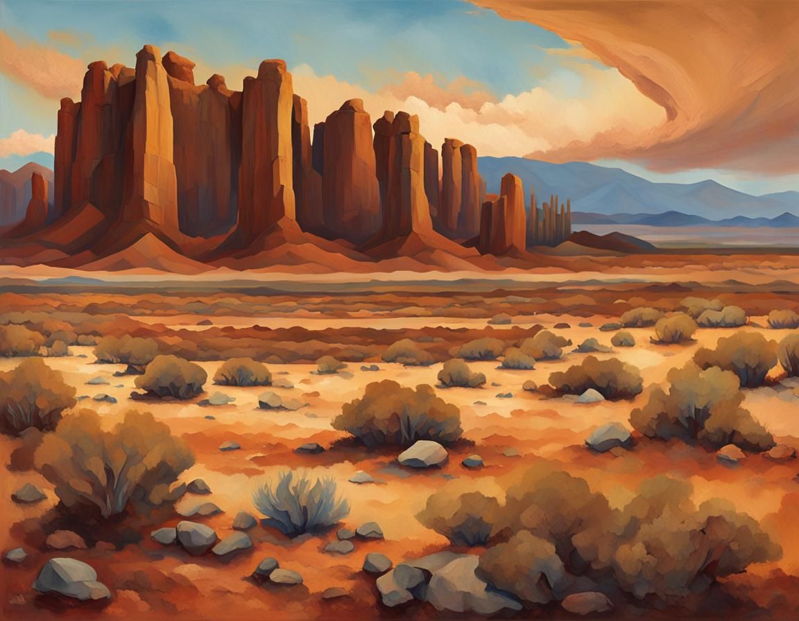 American Modernist Desert Landscape in Earth Tones
