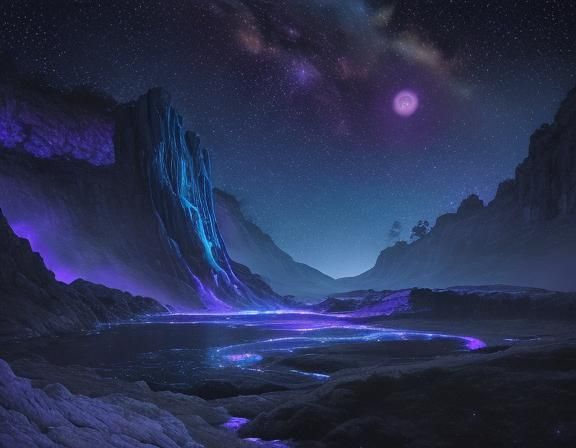 Astral Waterfall: Cosmic Dreamscape in Mixed Media