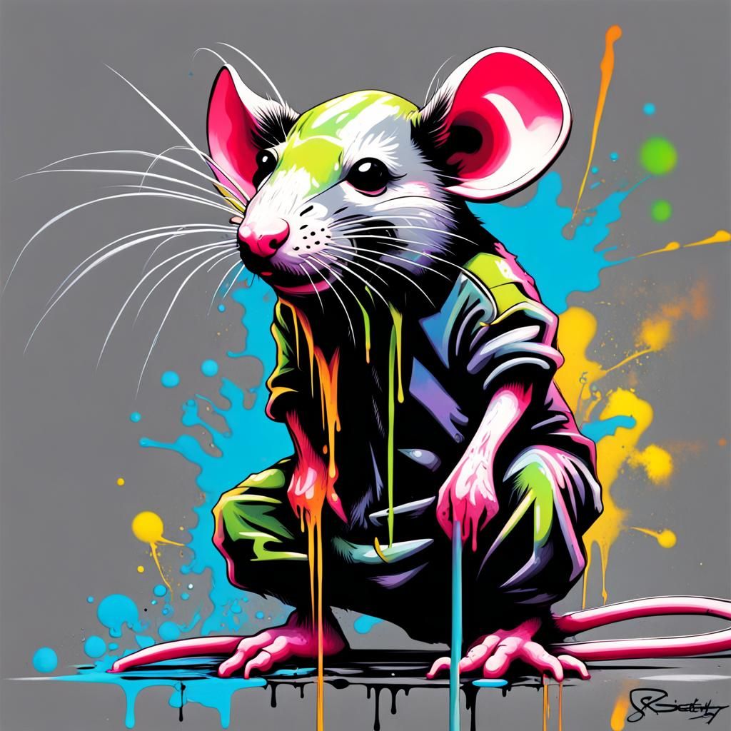 Graffiti Rat in Polychromatic Splash Art Style