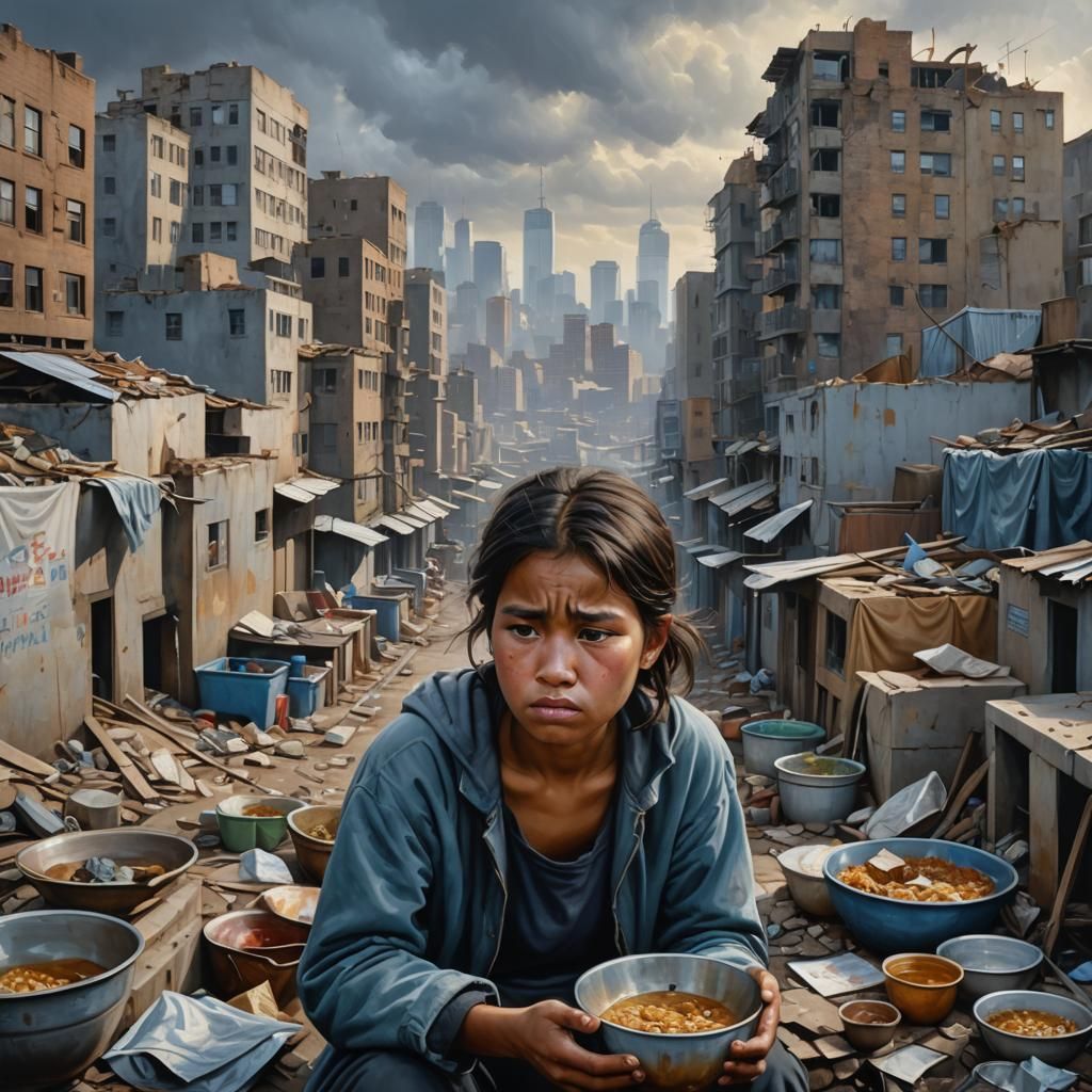 Weary Woman in Cityscape: Social Realism Art