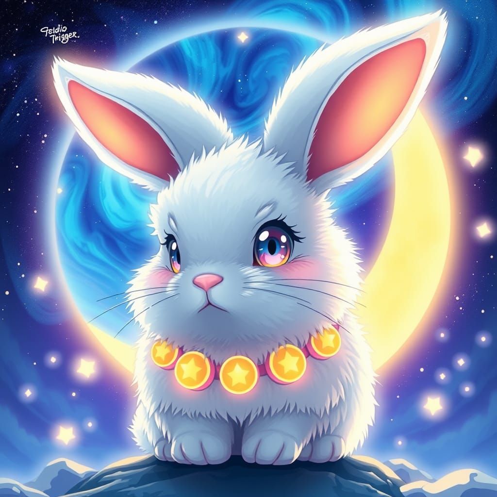 Anime Moon Rabbit in Aurora Sky