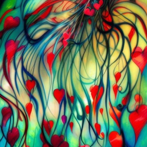 Intricate Hearts and Weeping Willow in Gouache