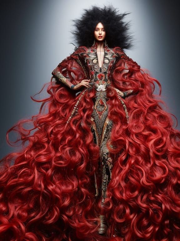 Elaborate Runway Model in Metallic Dress