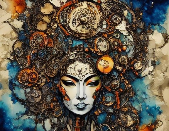 Steampunk Woman Portrait with Ukiyo-e Influence