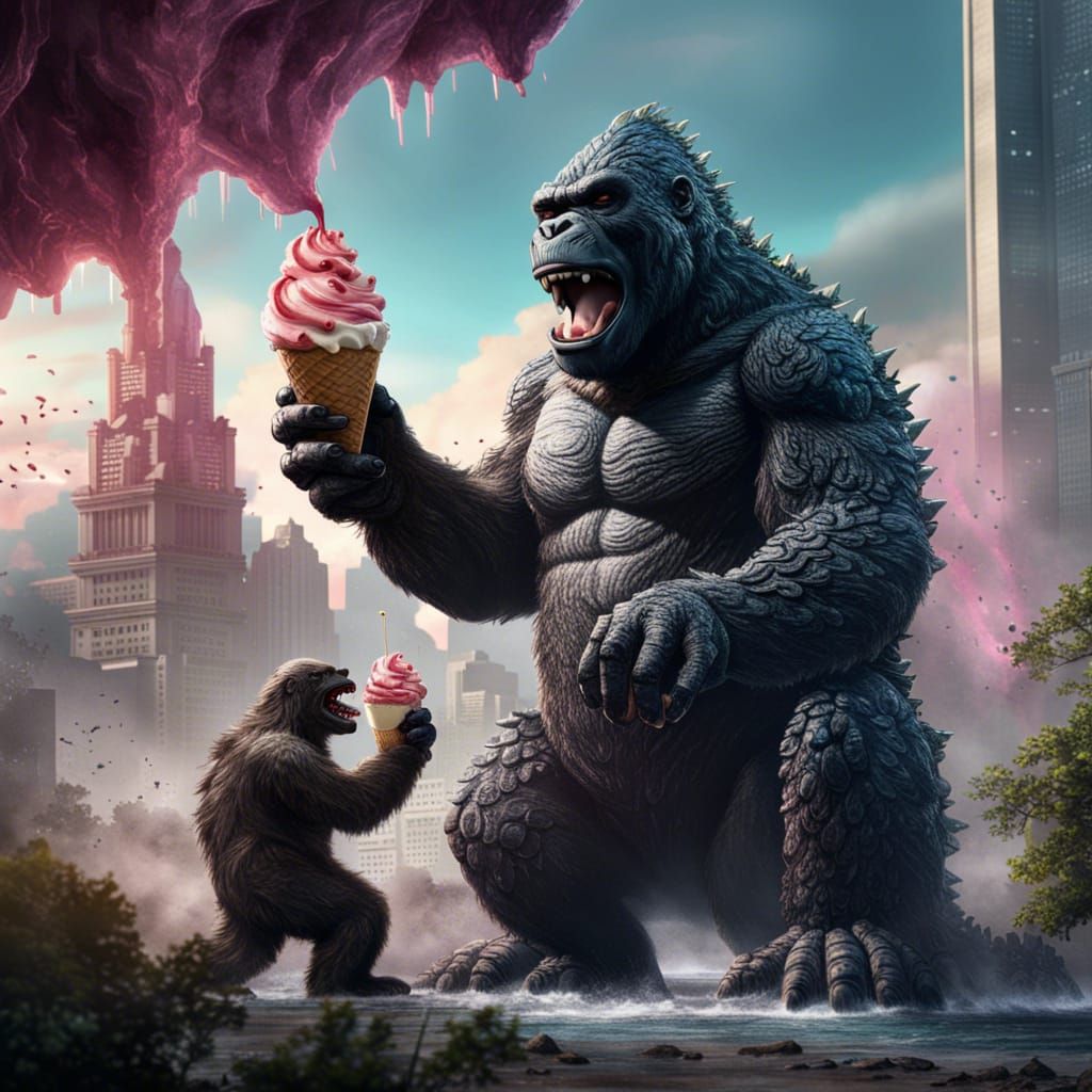 Godzilla and King Kong Share Ice Cream