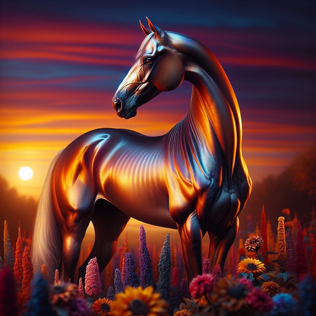 Majestic Akhal-Teke Horse in Sunset Glow