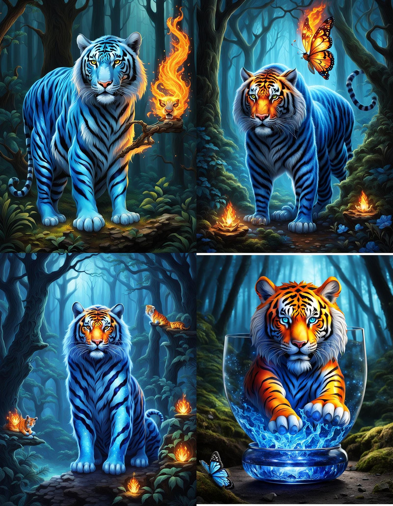 Flaming Crystal Tiger in Enchanted Forest