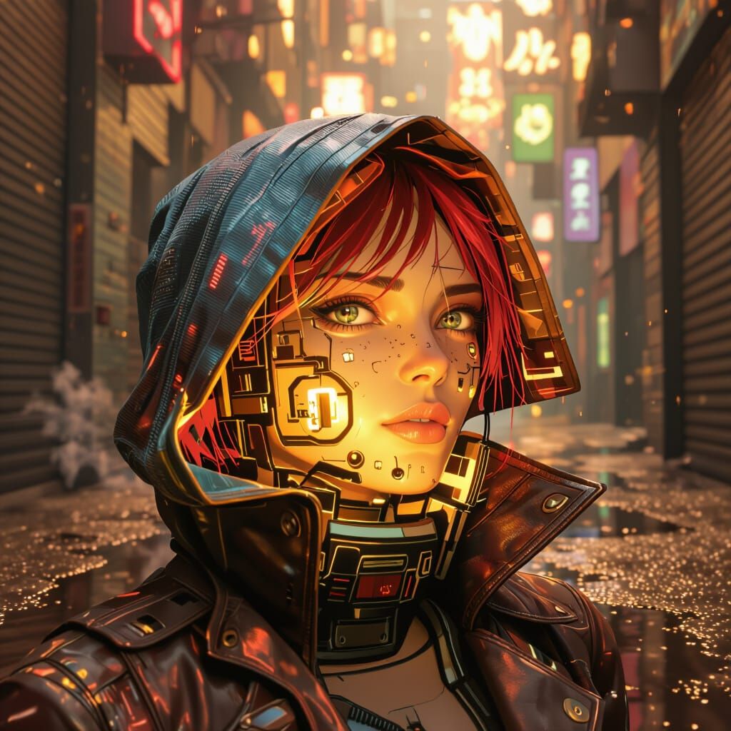 Cyberpunk Woman in Neon Alley