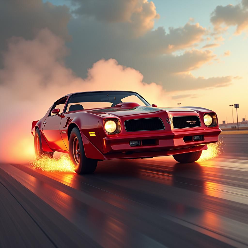 Red 1978 Trans Am Burning Rubber, Matte Painting