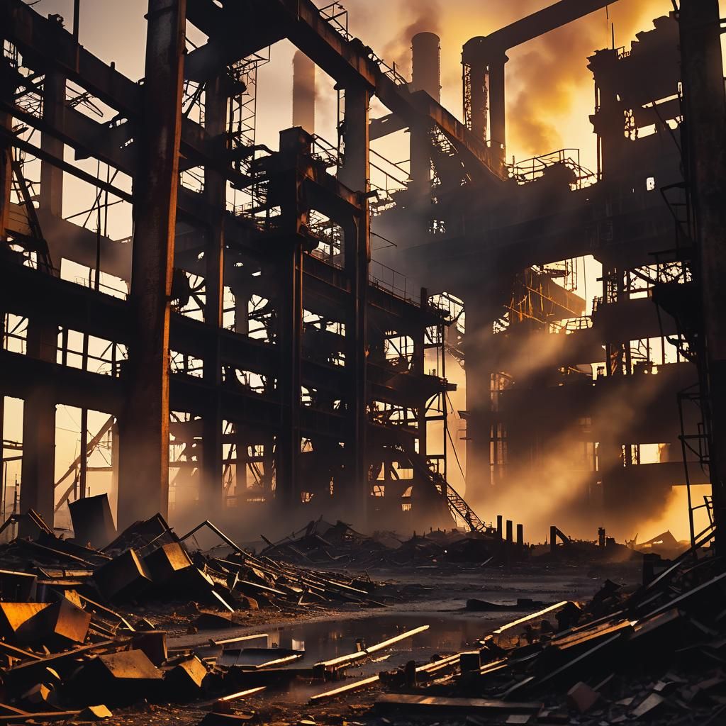 Post-Industrial Sunset: Cinematic Film Still in 8k