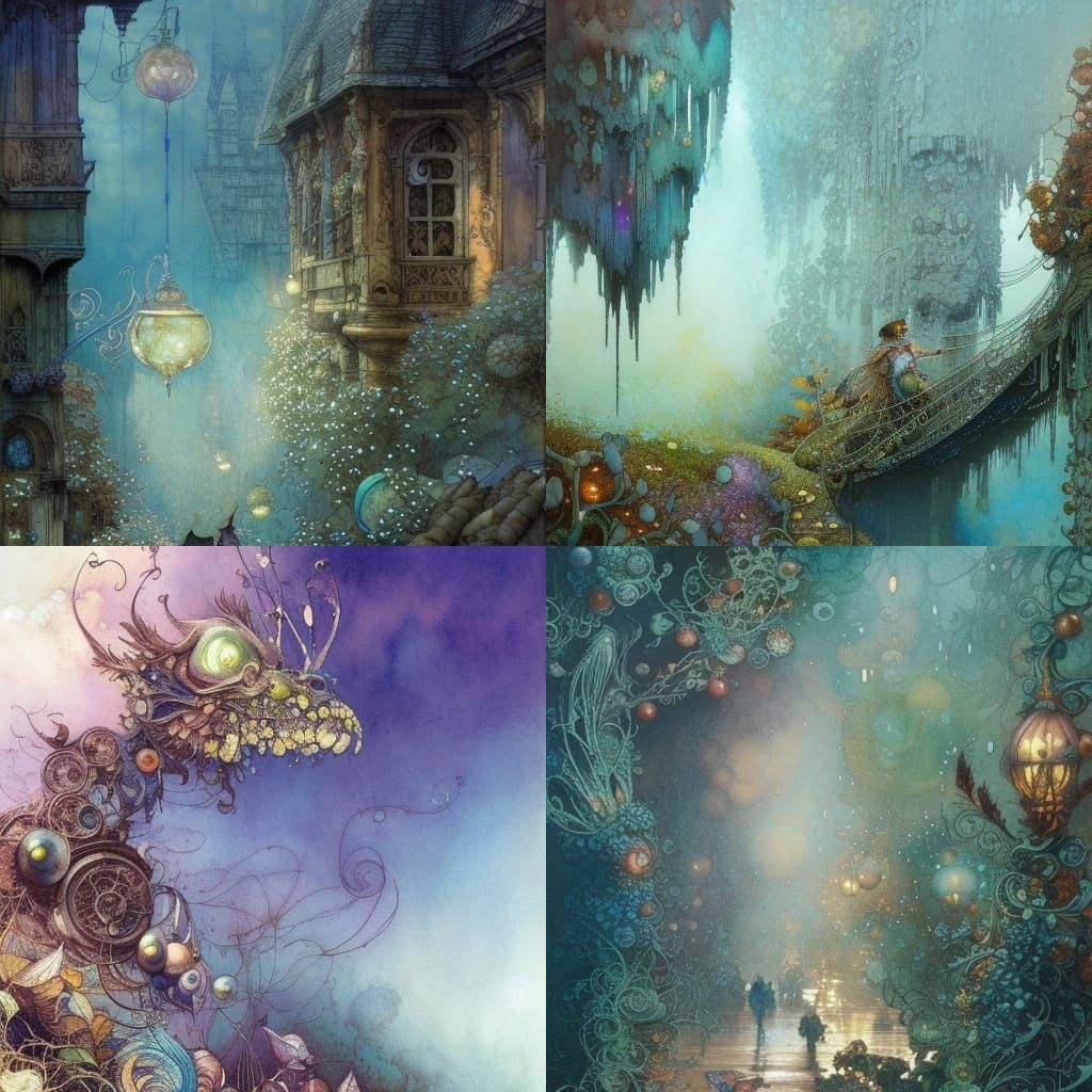 Harmanna Watercolor Painting with Iridescent Accents