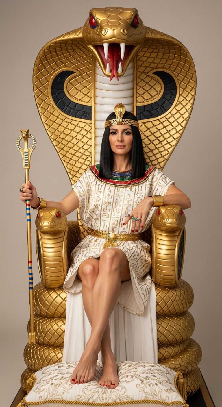 Egyptian Queen on Cobra Throne in Photorealistic Style