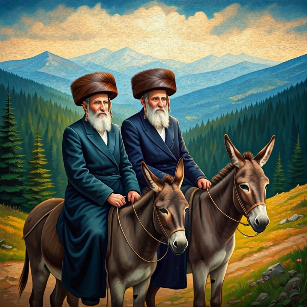 Hasidic Jews in Carpathian Mountains, Painted Style