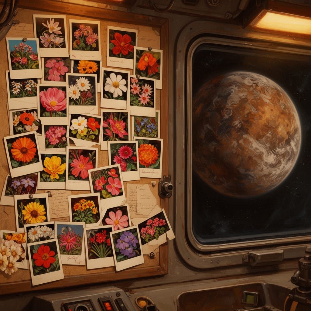 Nostalgic Sci-Fi Moon Base With Flowers