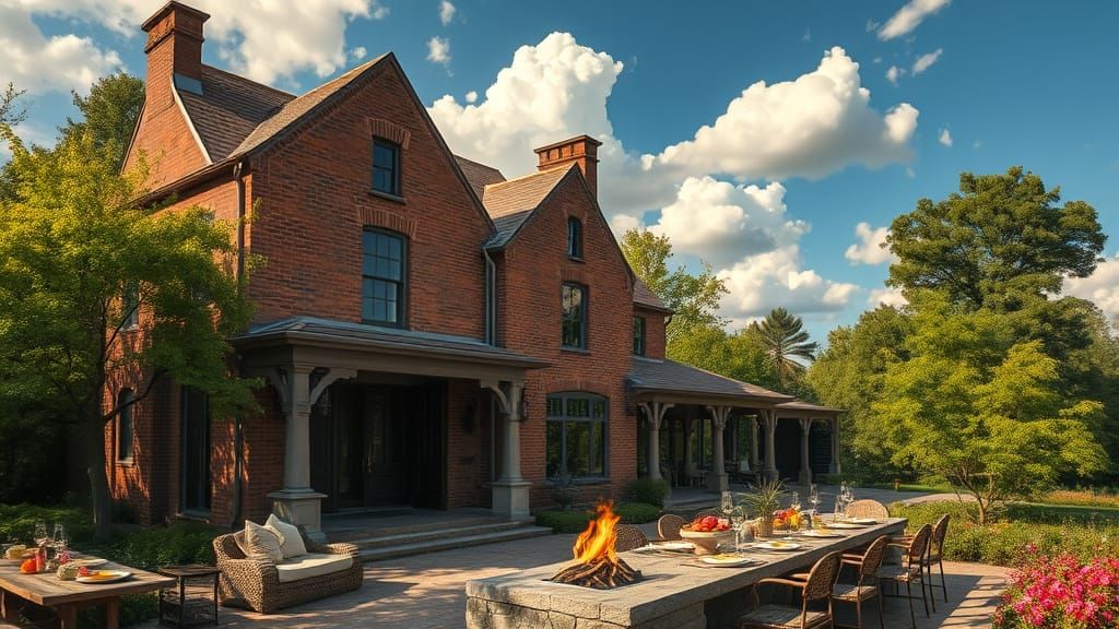 Luxury House with Stone Sofa and Fire Pit