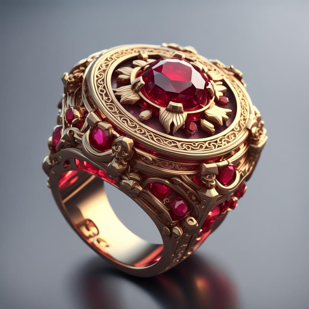 Leo Zodiac Sign Ruby Ring in 3D Rendering