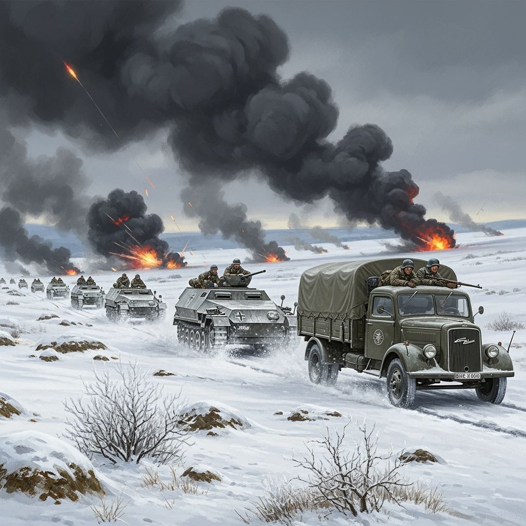 German Column Advances Through Snowy Caucasus Steppes