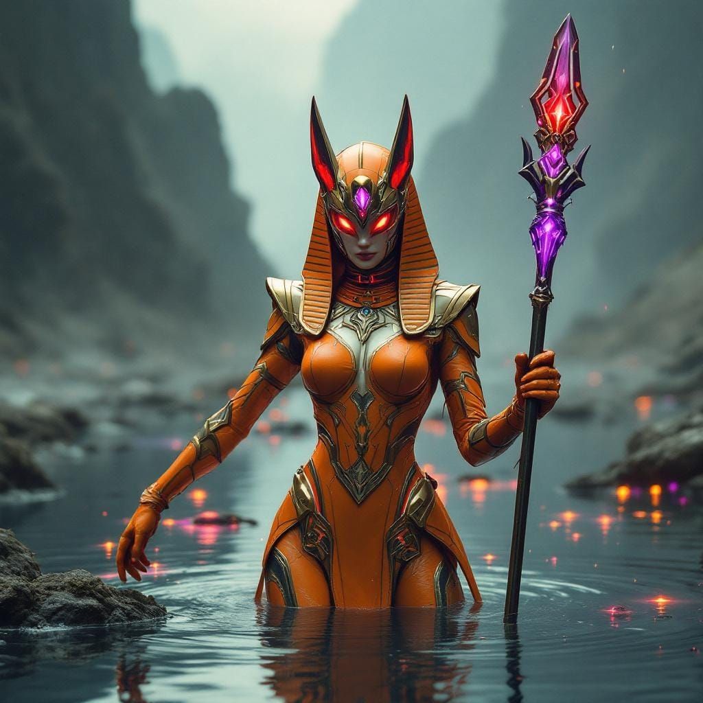 Futuristic Pharaoh: Girl in Anubis Mecha Suit