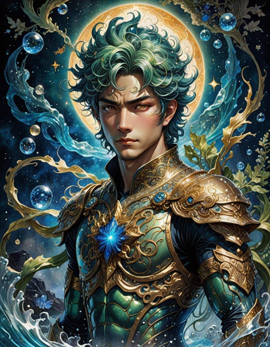 Cosmic Merman Portrait in Ethereal Lineart Style