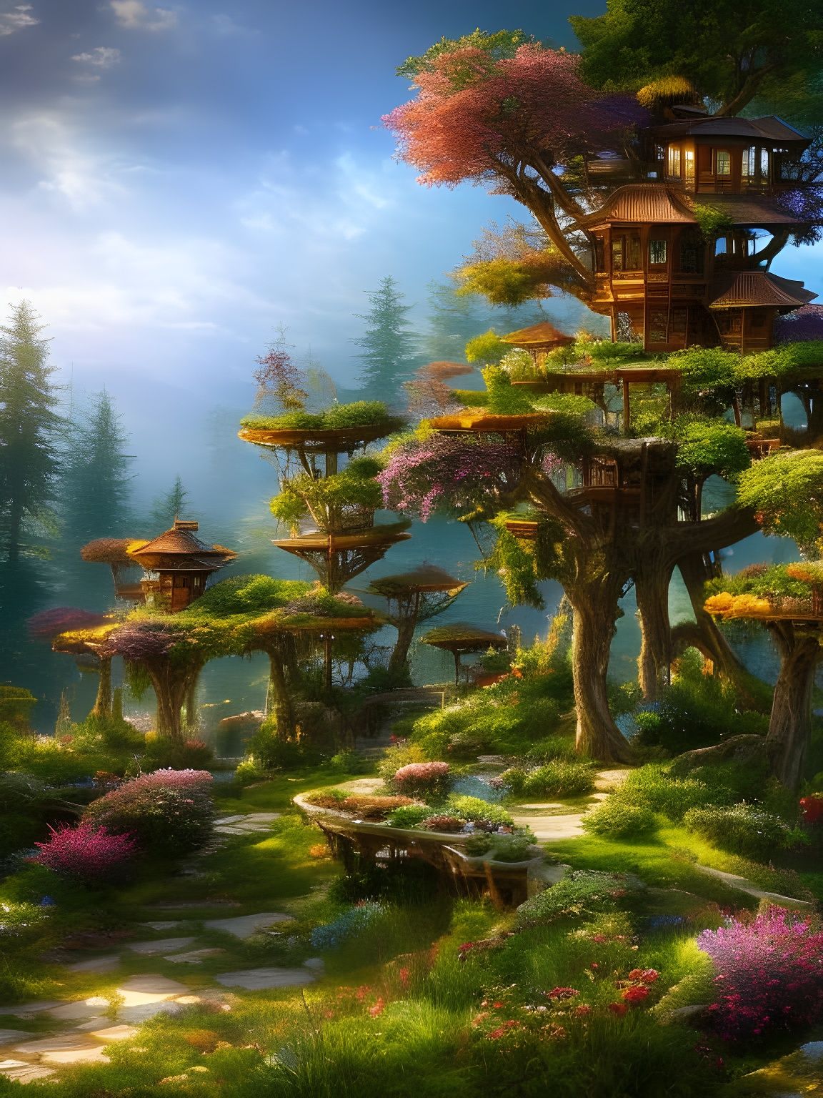 Intricate Hemp Treehouse in Sunny Garden