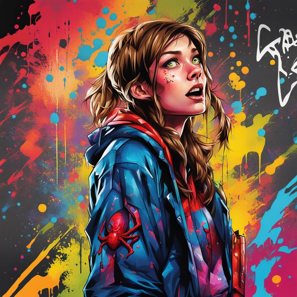 Radioactive Raccoon Spider-Woman in Graffiti Art