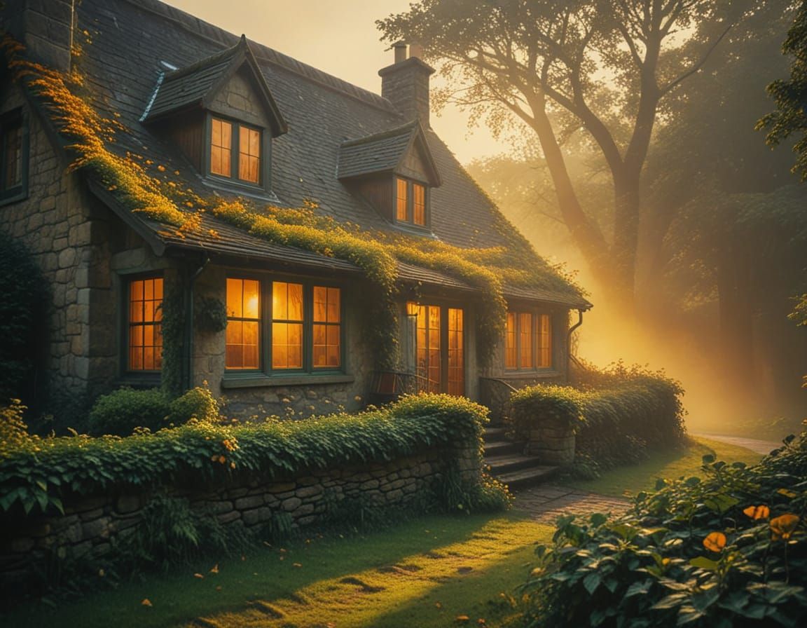Cottage in Warm Autumn Light