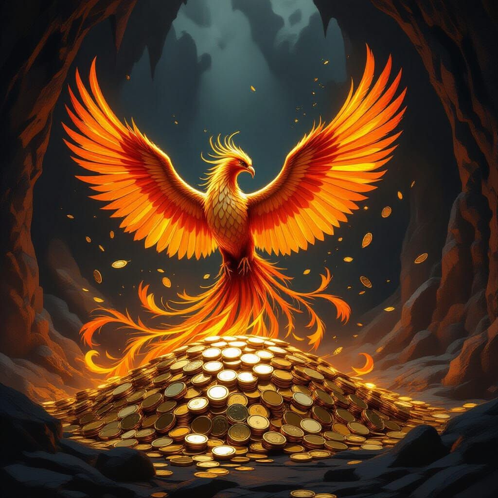 Phoenix Rises from Gold Made of Banknotes
