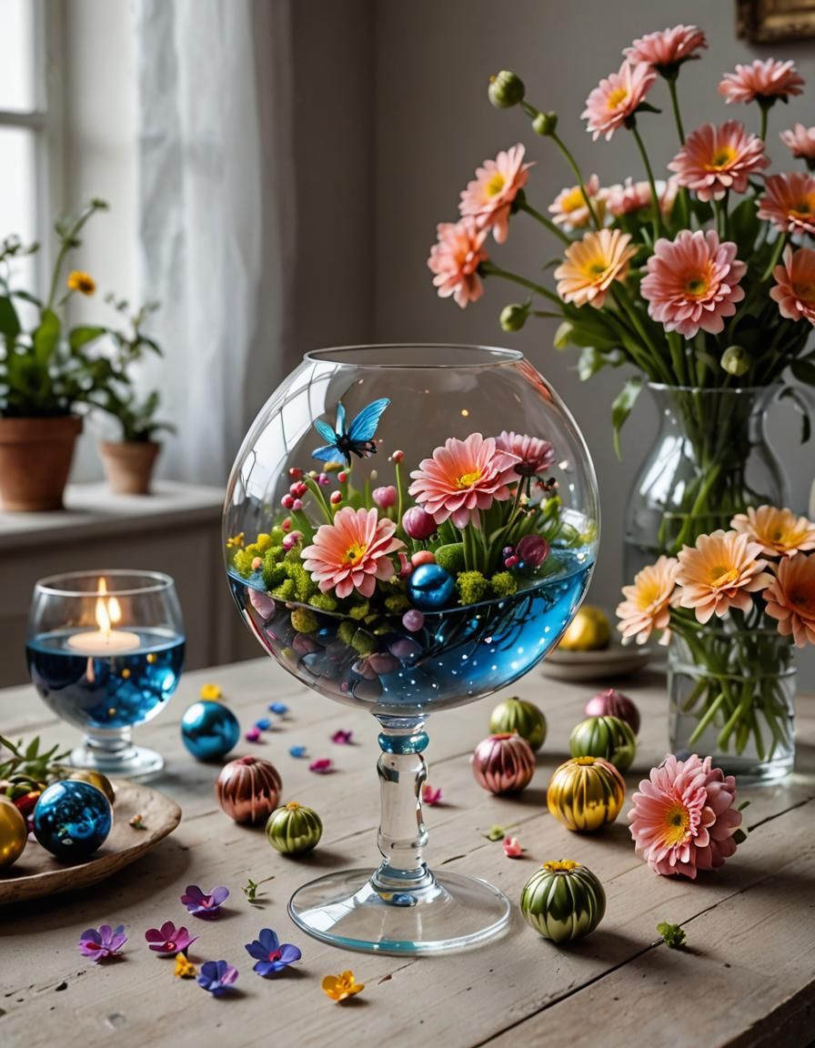 Magical Glass Orb with Flowers and Elf